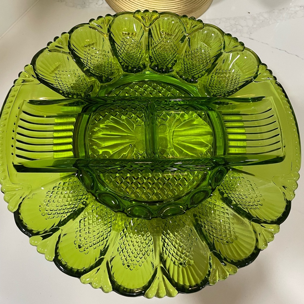 Vintage Green deviled egg / relish plate.